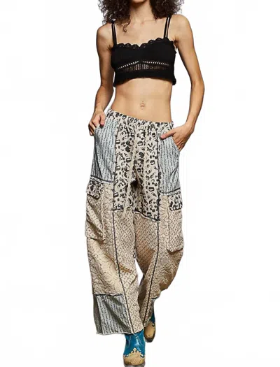 Pol Boho Patch Cargo Pants In Blue Multi