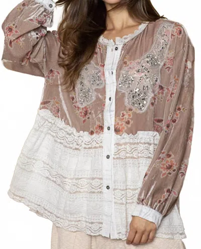 Pol Boho Vintage Washed Top In Beige In Multi