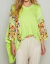 Pol Brielle Meadow Crochet Sleeve Top In Neon Green In Green