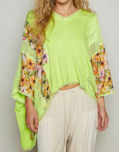Pol Brielle Meadow Crochet Sleeve Top In Neon Green