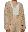 Pol Button Down V-neck Crochet Cardigan In Camel