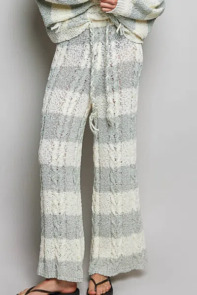 Pol Cable Knit Trousers In Cream & Sage In Gray