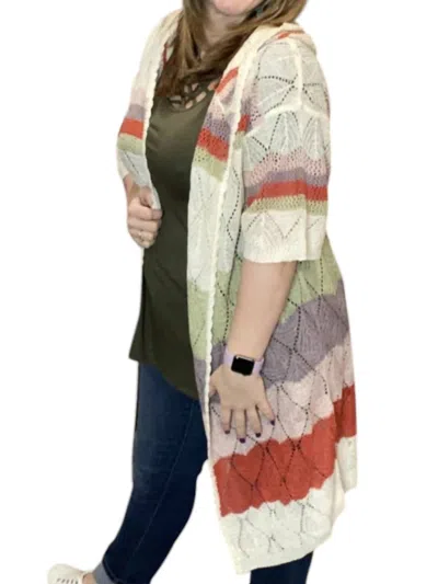 Pol Cactus Flower Hooded Cardigan In Multi Color In Brown