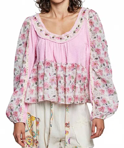 Pol Candy Floral Print Top In Pink