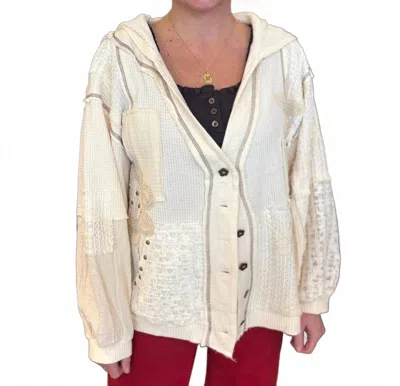 Pol Caroline Textured Button Cardigan In Ivory In Multi