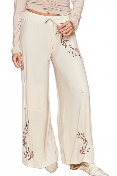 Pol Casual Embroidered Straight Leg Pants In Beige In Neutral