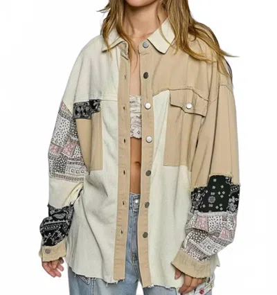 Pol Caught Your Attention Button Down Shirt In Cream/beige