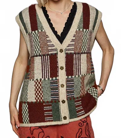 Pol Charm V-neck Sweater Tank In Colorblock In Multi