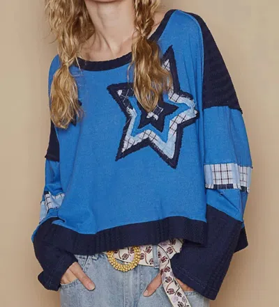 Pol Chasing Stars Long Sleeve Top In Ultramarine Multi In Blue