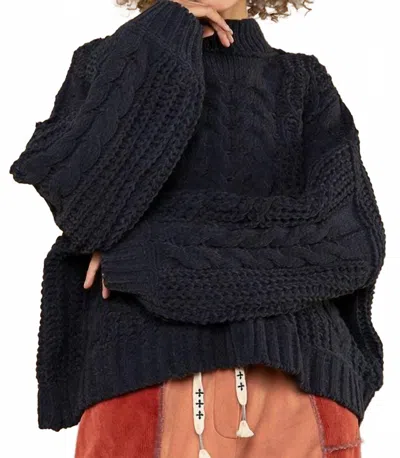 Pol Chelsey Mock Neck Chenille Sweater In Charcoal In Blue