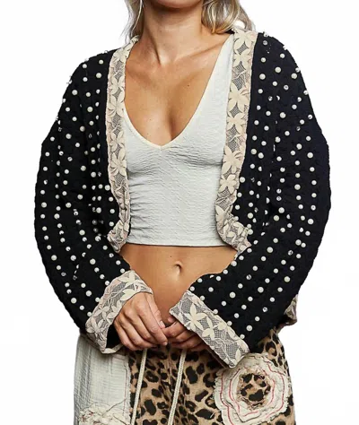 Pol Chenille And Pearl Cardigan In Black