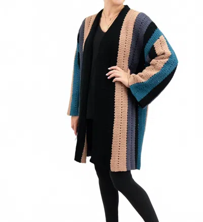 Pol Chenille Feel Striped Bell Sleeve Cardigan In Multi