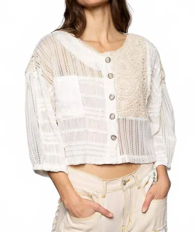 Pol Chiffon Crochet Patch Button Down Top In Cream In White