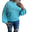 Pol Classic Crewneck Sweater Top In Baby Blue In Blue