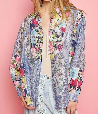 Pol Collar Pattern Blouse In Lavender In Purple