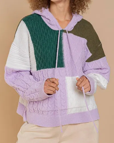 Pol Color Block Knit Hoodie With Pocket In Lavender Multi