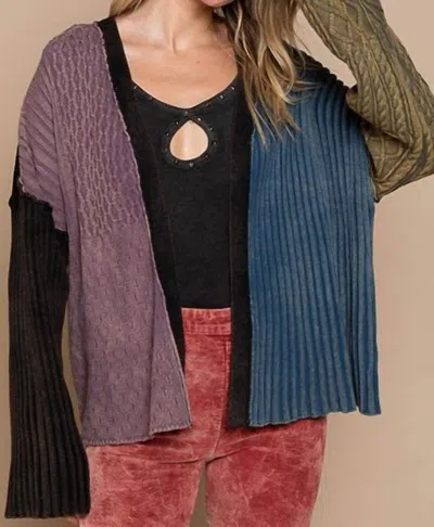 Pol Colorblock Cardigan Sweater In Black/blue In Multi