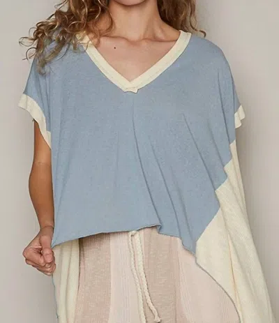 Pol Colorblock Woven Top In Blue/cream In Multi