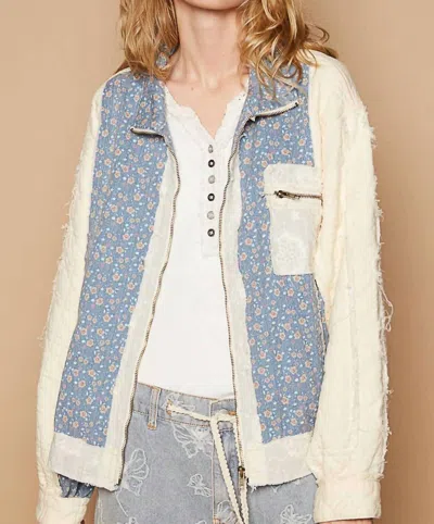 Pol Contrast Floral Quilted Jacket In Cream In White