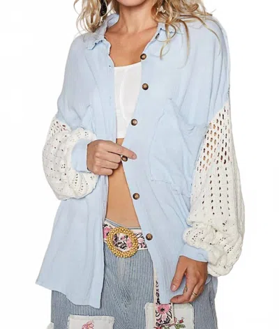Pol Contrast Sweater Sleeves Chest Pockets Shirt In Cloud Blue