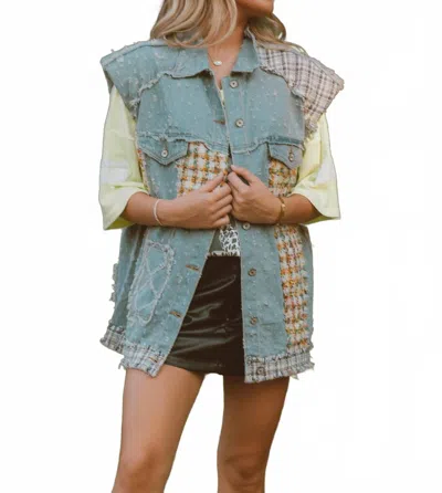 Pol Cool It Patchwork Denim Vest In Blue
