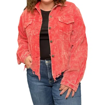 Pol Corduroy Shacket In Coral In Pink