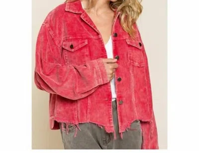 Pol Corduroy Trucker Jacket In Ruby In Pink
