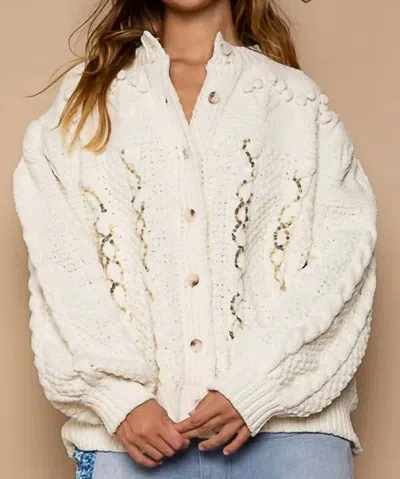 Pol Cozy In Cable Cardigan In White