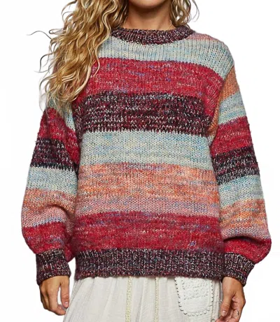 Pol Crisp Morning Sweater In Aqua Cherry In Multi