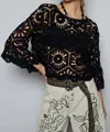 Pol Crochet 3/4 Sleeve One Size Top In Black In Black