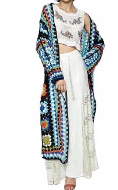 Pol Crochet And Colors Open Cardigan In Black Multi