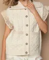 POL CROCHET BUTTON DOWN LACE TRIM SWEATER VEST IN IVORY