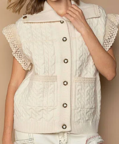Pol Crochet Button Down Lace Trim Sweater Vest In Ivory In Multi