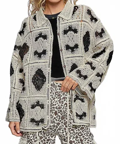 Pol Crochet Button Top In White In Gray