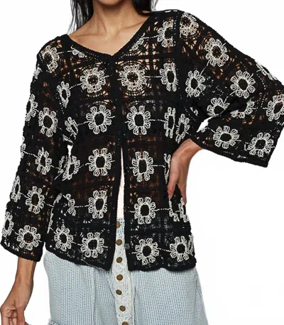 Pol Crochet Cardigan With Various Weave Patterns In Black