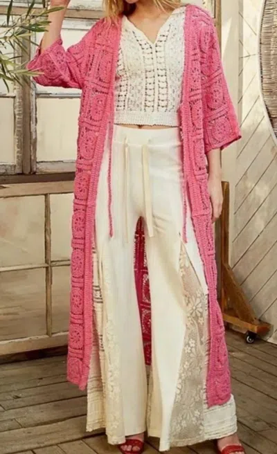 Pol Crochet Duster Cardigan In Pink