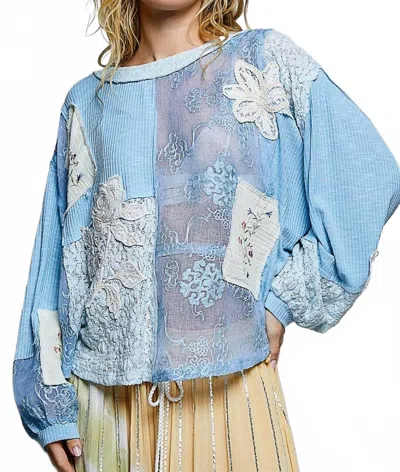 Pol Crochet Embroidered Patch Lace Top In Powder Blue