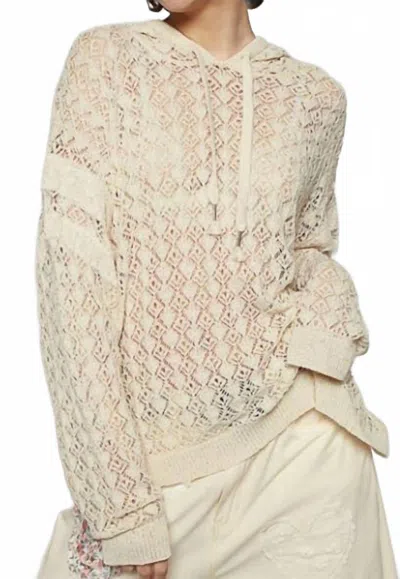 Pol Crochet Hoodie Top In Cream In Gray