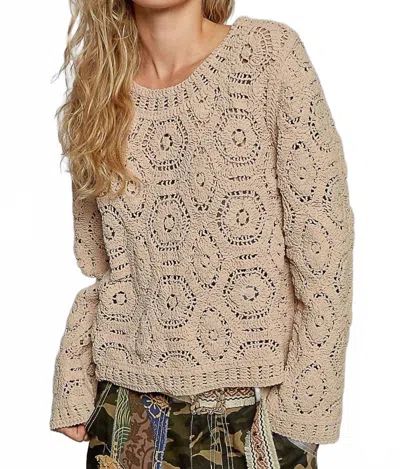 Pol Crochet Knit Sweater In Mocha In Neutral