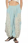 Pol Crochet Mix Thermal Knit Solid Joggers In Blue In Blue