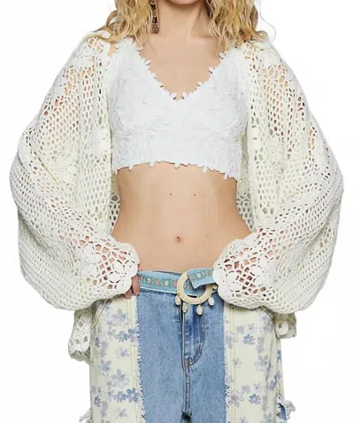 Pol Crochet Open-front Cardigan In Ivory In White