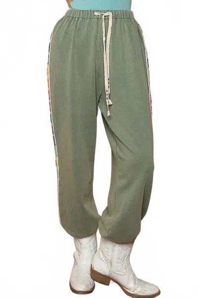 Pol Crochet Side Trim Knit Joggers In Washed Green