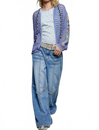 Pol Crochet Zip-up Cardigan Hoodie In Periwinkle In Blue