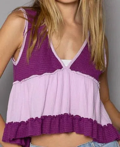 Pol Crop Babydoll Ruffle Tank In Grape