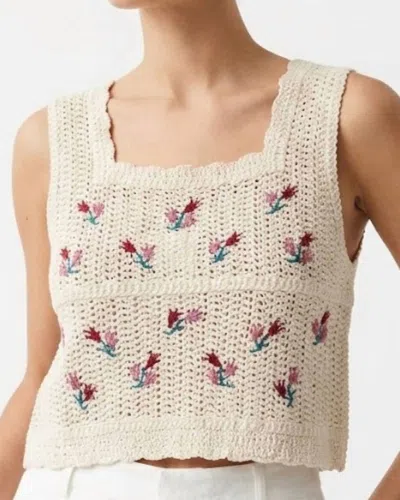 Pol Crop Crochet Tank In White In Multi