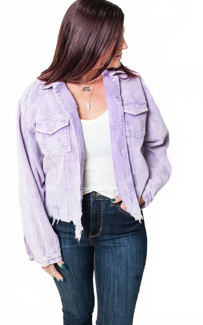 Pol Cropped Corduroy Jacket In Purple Iris