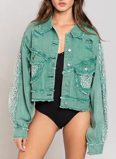 Pol Cropped Relaxed Fit Embellished Jacket In Green