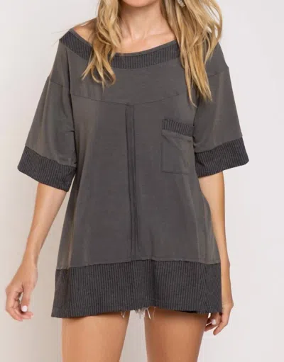 Pol Crusin' Rib Trimmed Top In Stone Charcoal In Gray