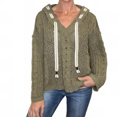 Pol Crystal Chenille Hooded Sweater In Olive In Green