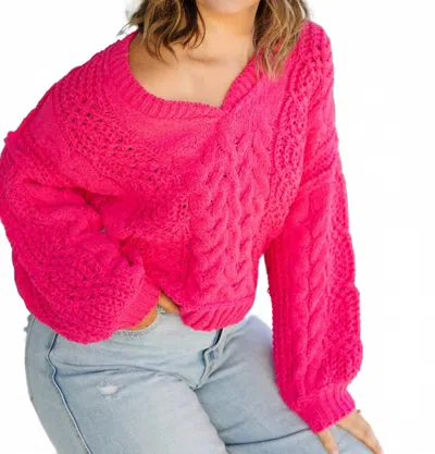 Pol Cuddle Season Knit Cropped Sweater In Fuchsia In Pink